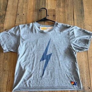 Aviator Nation Gray Tee with Blue Lightning Bolt